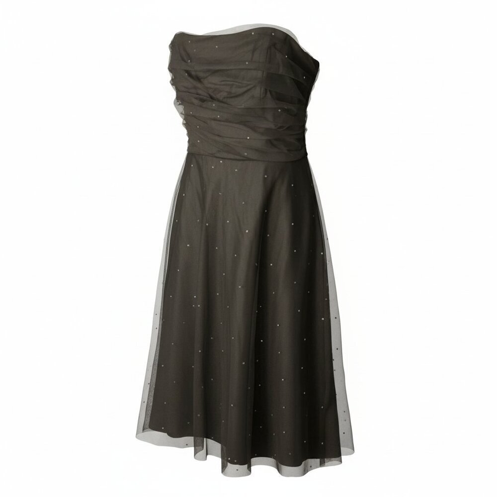 Betsey & Adam Strapless Black Formal Dress Rhinestone Chiffon Size 14